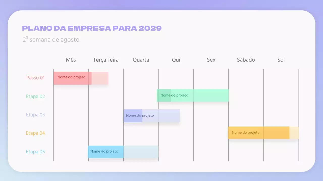 Gráfico de Gantt da empresa com gradiente púrpura