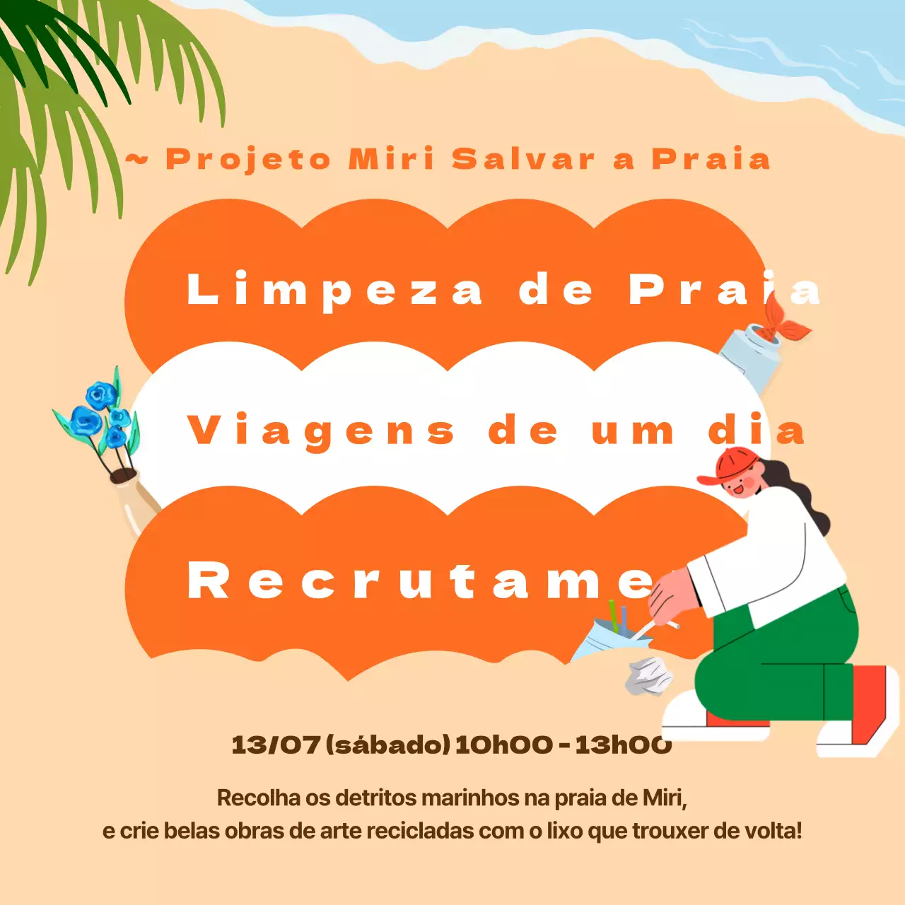 Recrutamento de experiência de praia laranja e gira