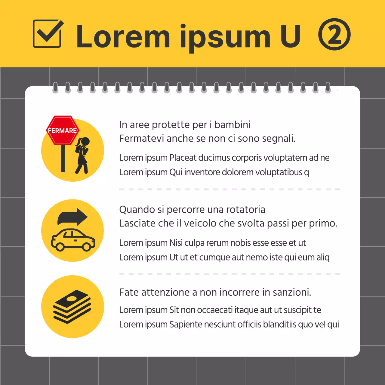Modifiche d'impatto al codice della strada in giallo e nero