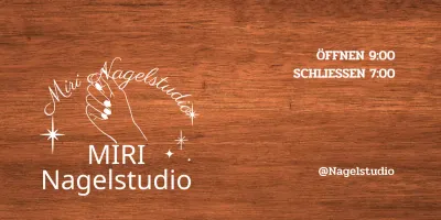 Ein klassisches Nagelstudio-Schild mit weißem Text und einer Illustration einer Sternhand.