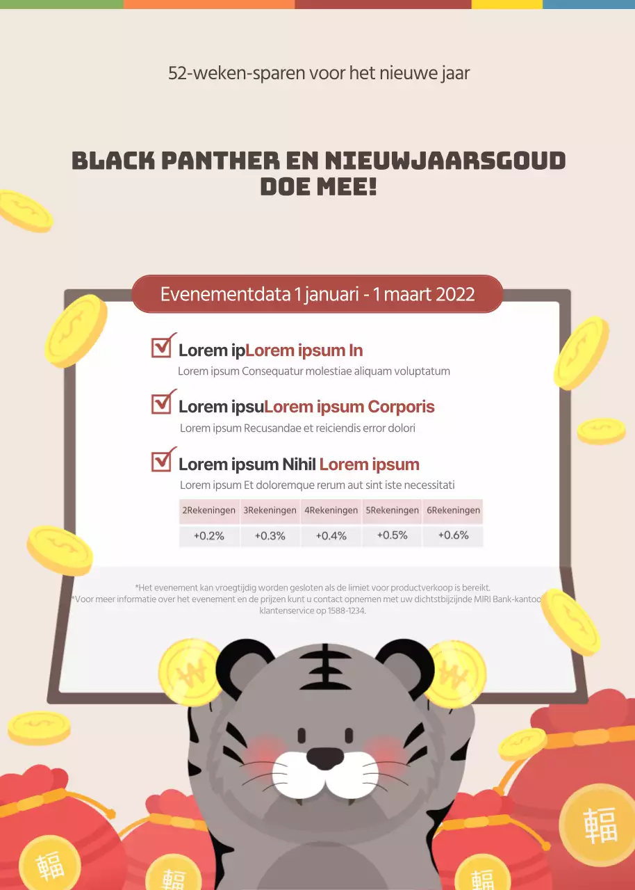 Abrikooskleurig Jaar van de Tijger-spaardevenement