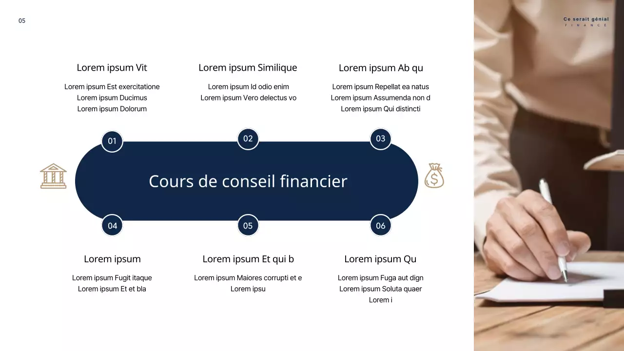 Un guide pour le conseil en planification financière personnelle en marine et beige
