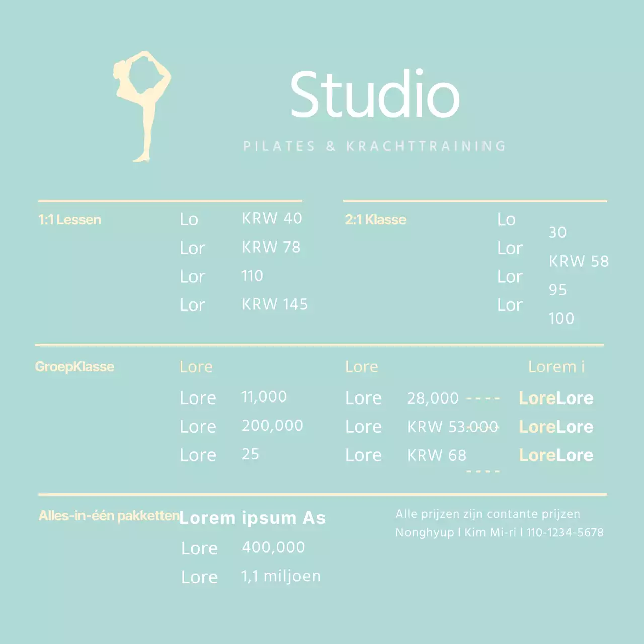 Mint Simpel Pilates Menubord Acryl Stand