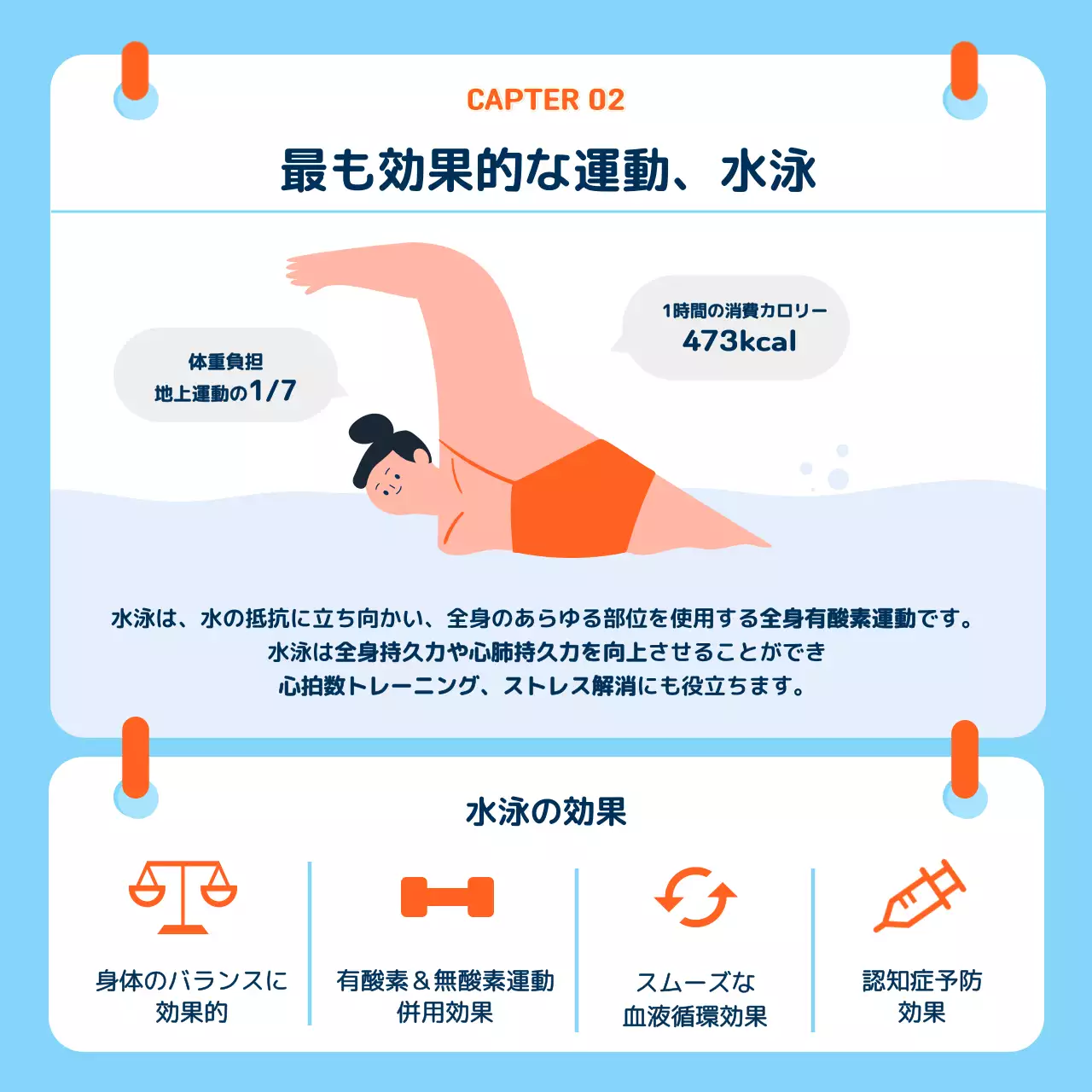 青 シンプル 水泳 パンフレット Instagram カルーセル