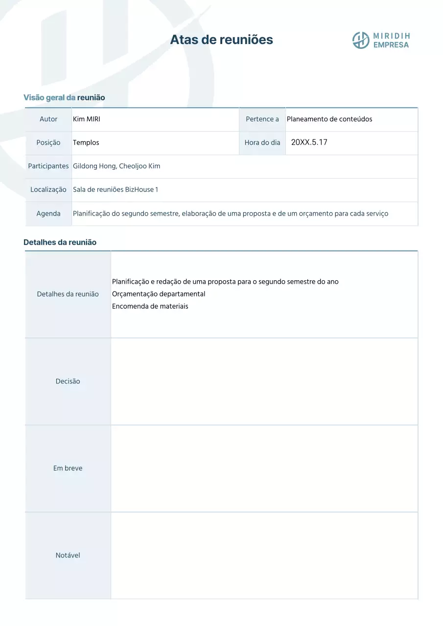 Actas de reunião simples em formato empresarial