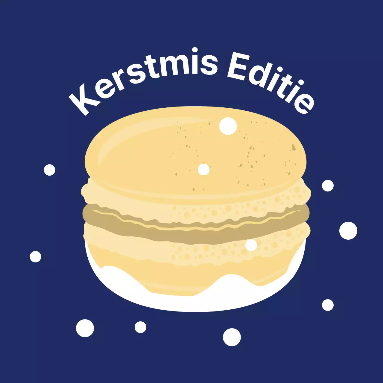 Geel marineblauw illustratie schattig kerst café dessert macaron label