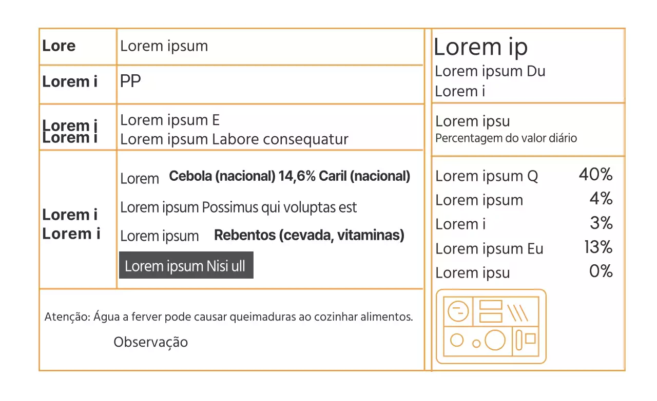 Etiqueta de pormenor para caril alimentar com letras amarelas