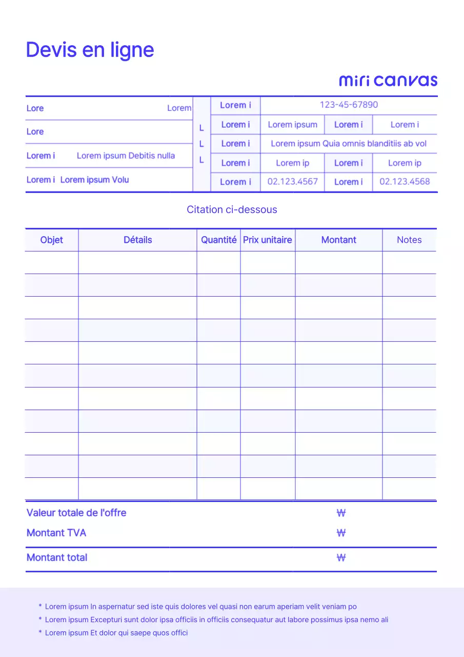 Devis en ligne bleu modèles de documents d'entreprise pré-canvas