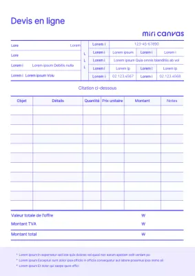 Devis en ligne bleu modèles de documents d'entreprise pré-canvas