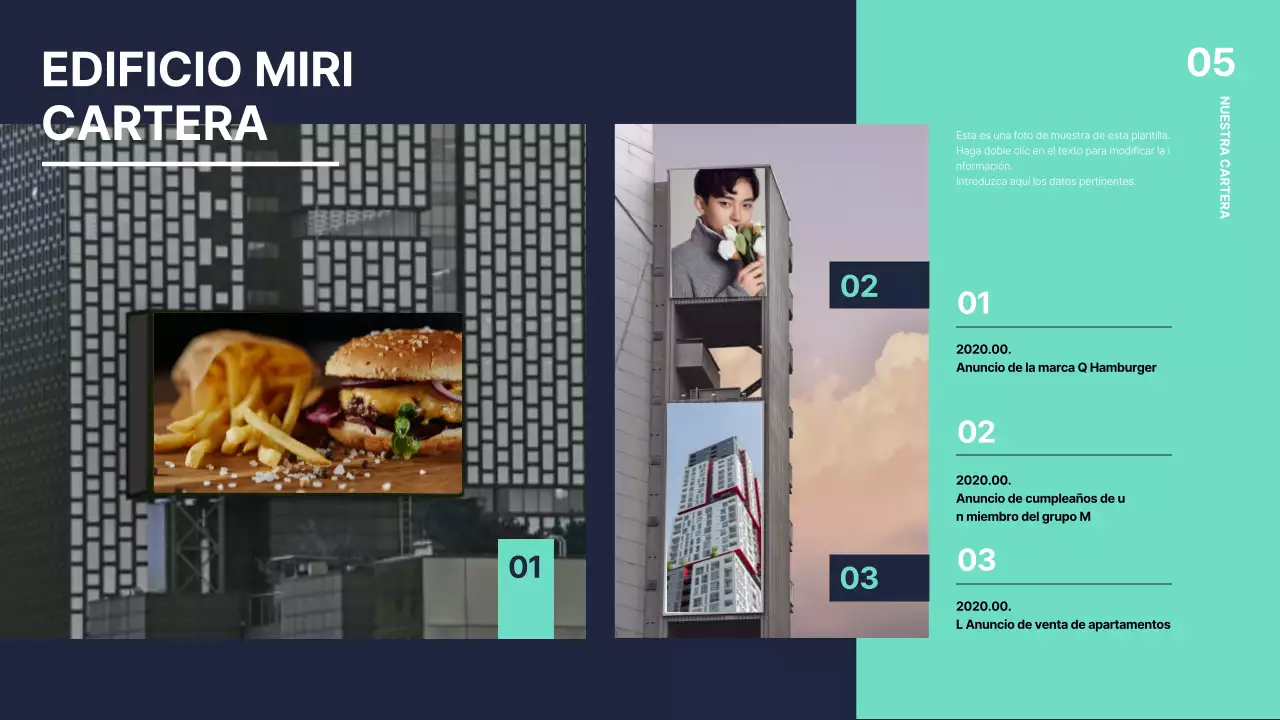 Propuestas multimedia en tonos menta y azul marino