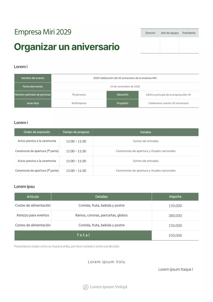 Planificación de eventos en verde