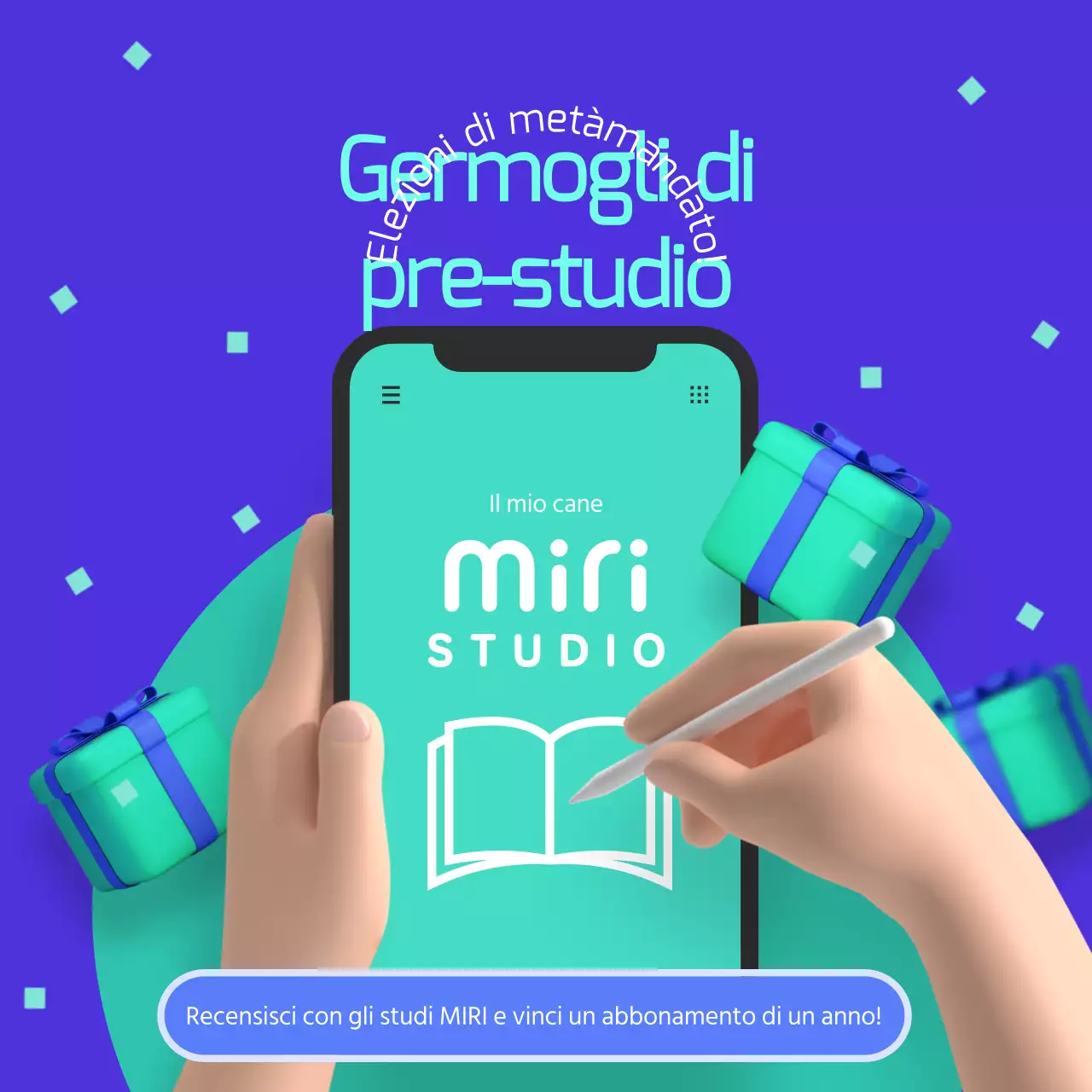Promozione regalo dell'app di studio in blu e chartreuse