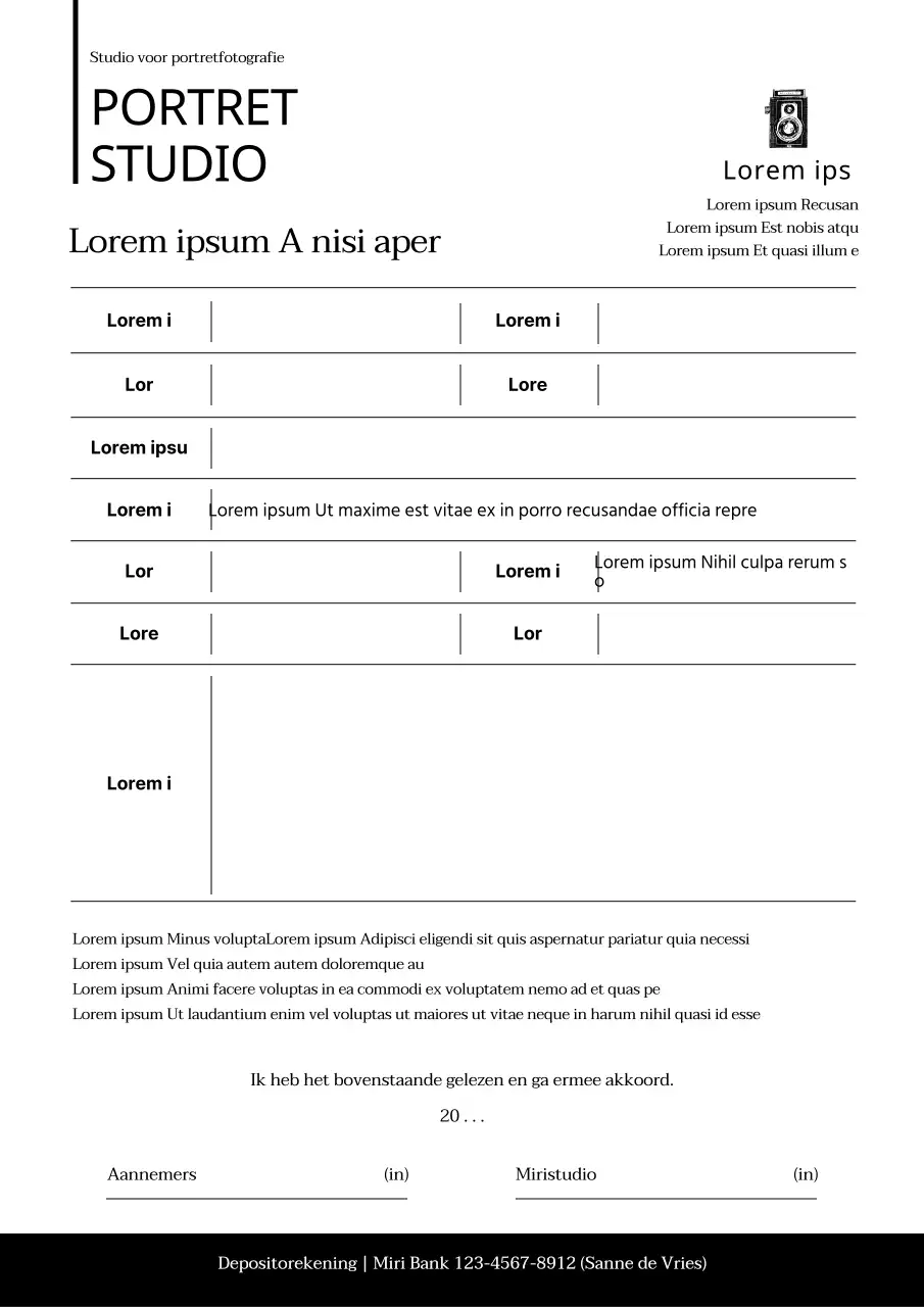 Eenvoudig zwart-wit contract voor studioshoot