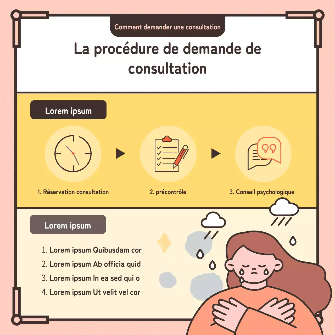 Illustration rose pastel faisant la promotion d'un centre de conseil psychologique