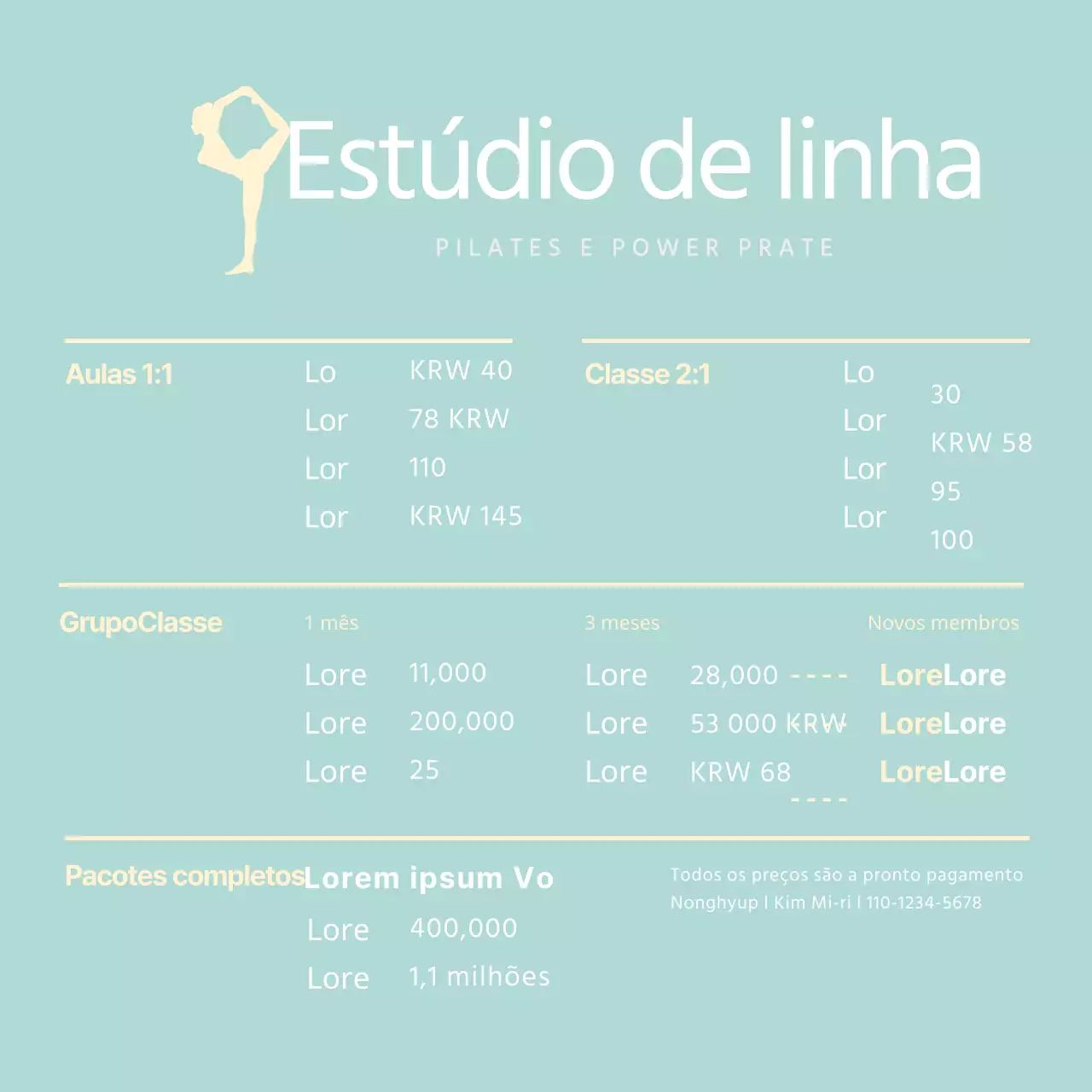 Mint Simple Pilates Menu Board Suporte acrílico