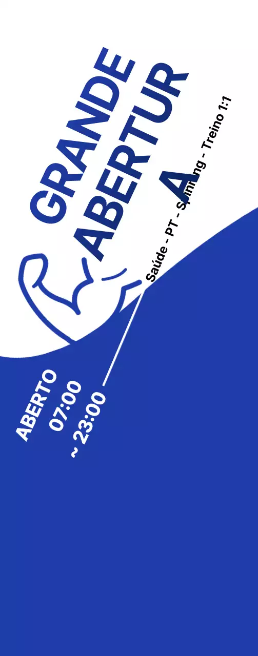 Promover o Fitness Open com um visual azul e branco fresco