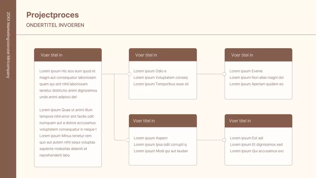 Een zakelijke conceptkit met minimalistische en eenvoudige lijnen in bruin.