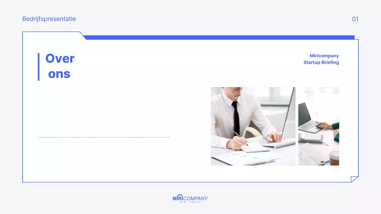 Een modern, blauw pitchdeck voor je startup