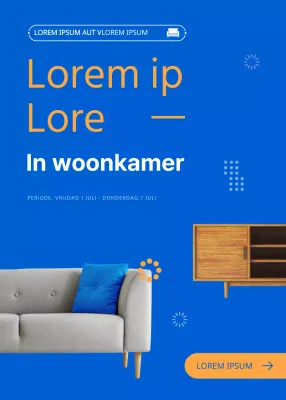 Meubelshowroom interieur pop-up in blauwe tinten