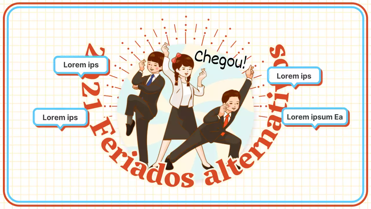 Conceito retro em vermelho e azul com informações de férias alternativas