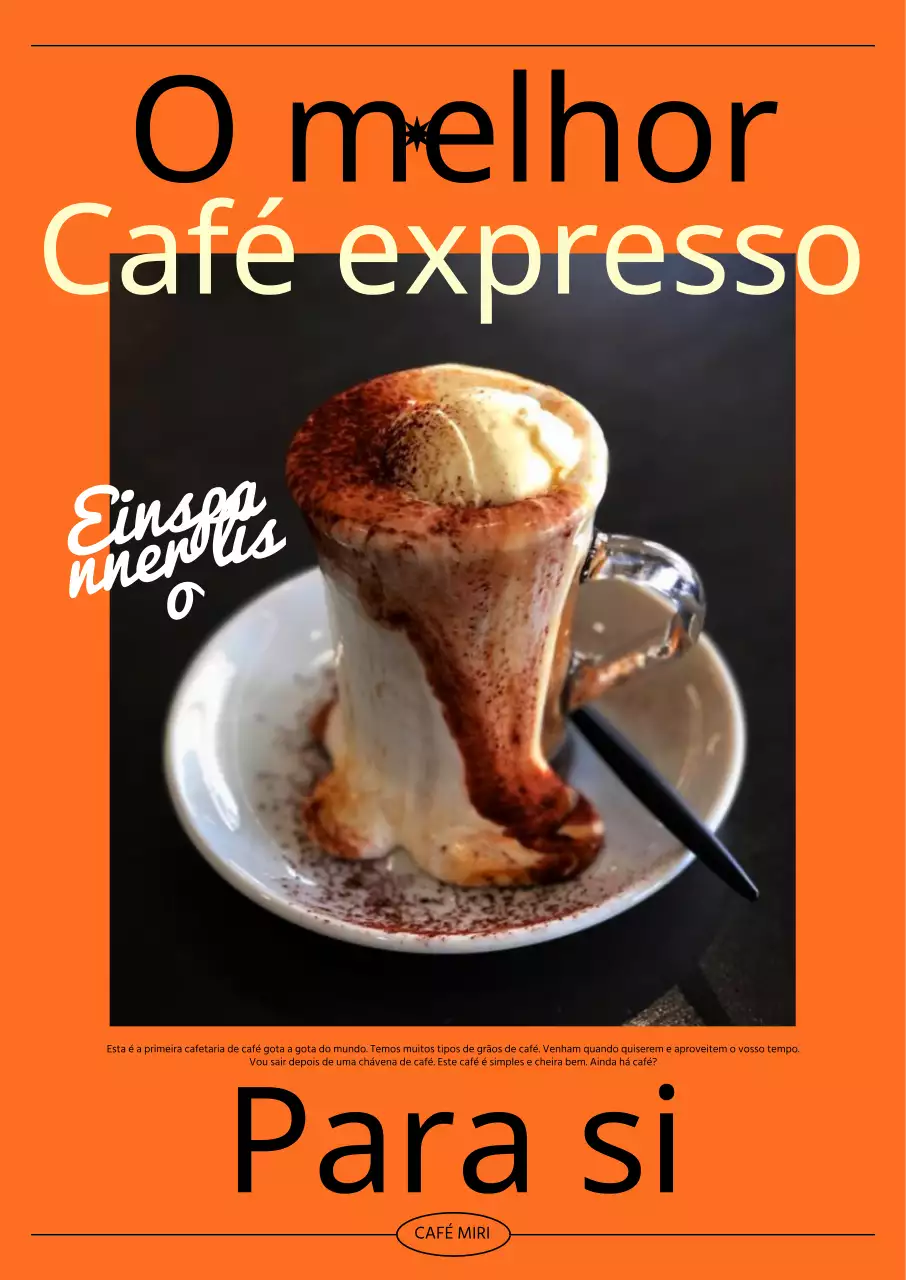 Um interior de café chique com um tipo de letra preto num fundo laranja