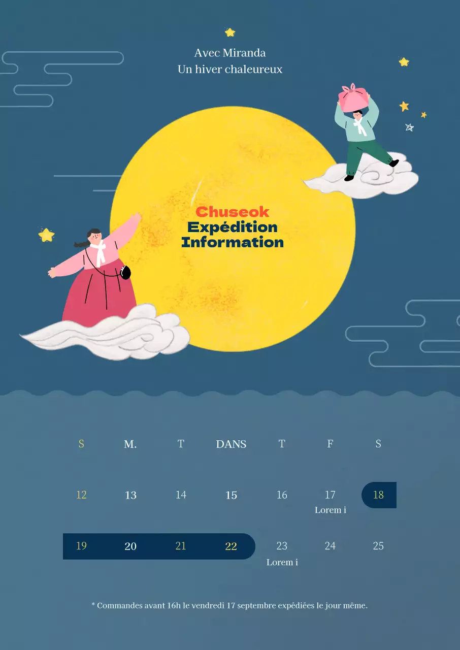 Affiche de livraison pour les fêtes de Chuseok avec une illustration de la pleine lune dans les tons bleu marine