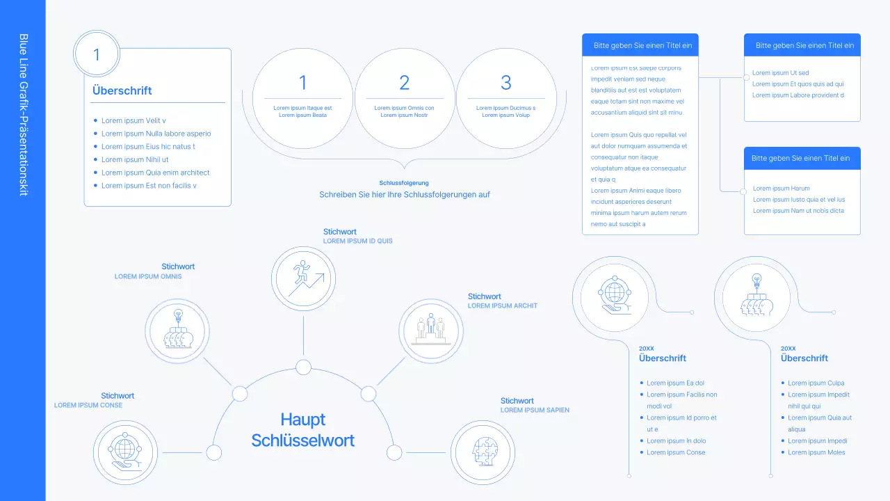 Business-Konzept-Kit mit blauen, minimalistischen und einfachen Linien