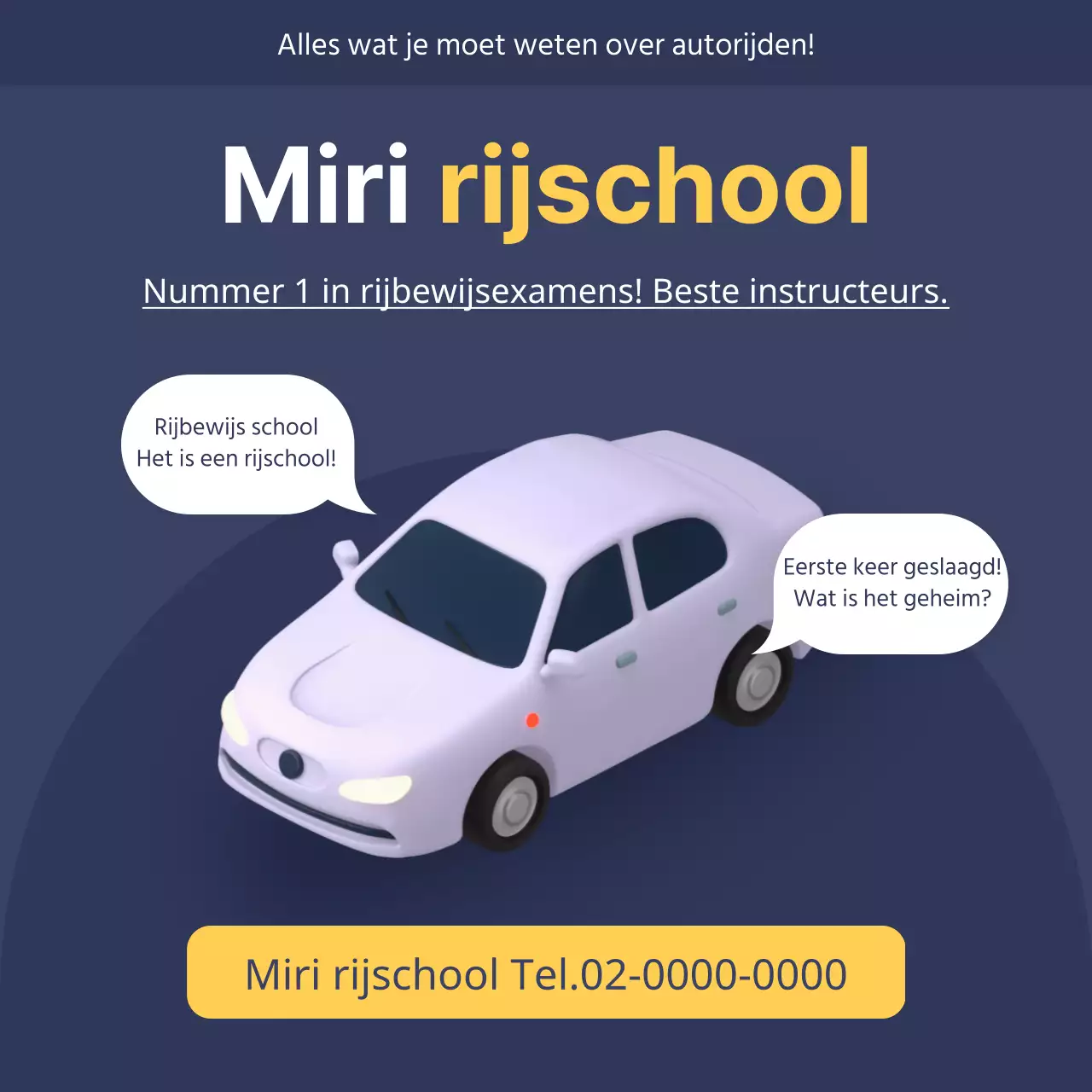 Promoot je rijschool met deze leuke navy en gele Wegenverkeerswet banner.