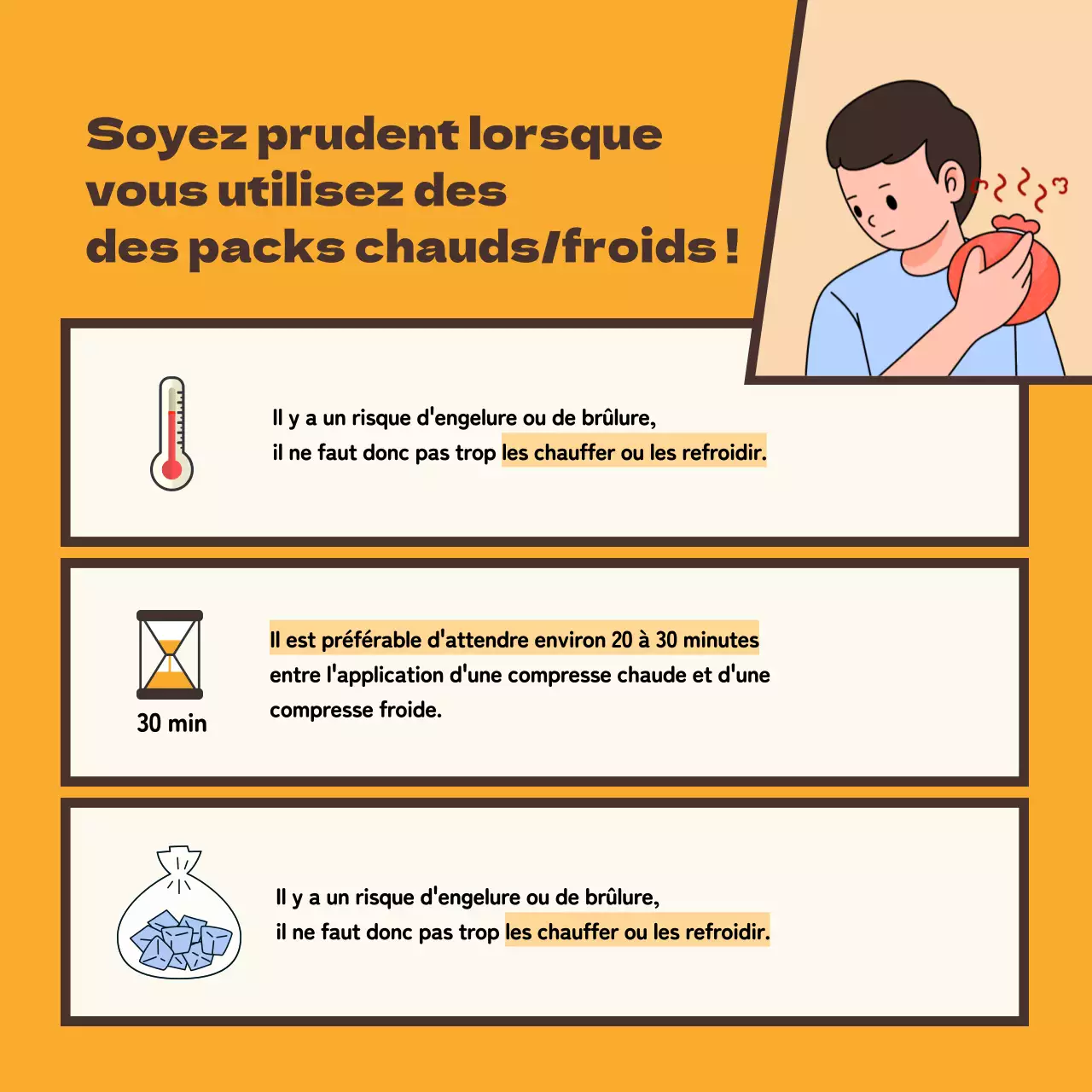 Des cataplasmes contextualisés avec un concept de bande dessinée jaune et marron