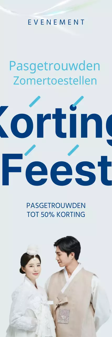 Newlyweds verkoop banner van zomertoestellen in blauw en lichtblauw