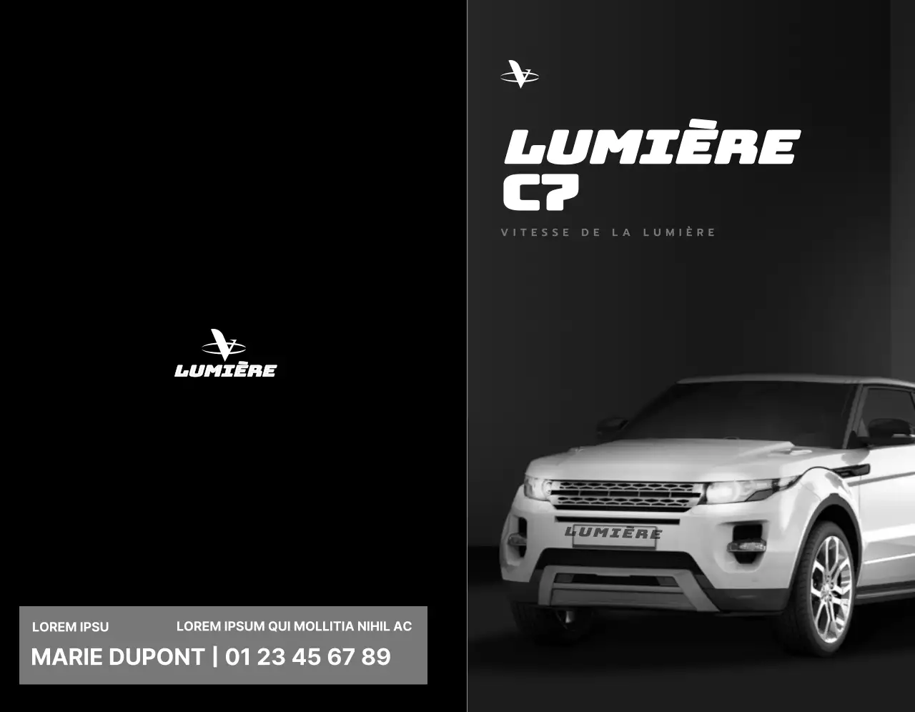 Promotion d'une voiture de concessionnaire avec un design noir, simple et épuré avec des photos de voitures