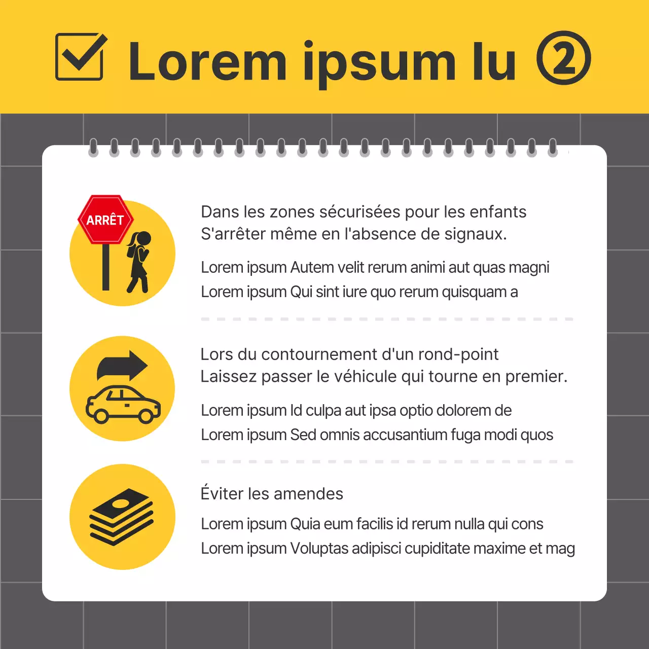 Des modifications importantes de la législation sur la circulation routière en noir et jaune