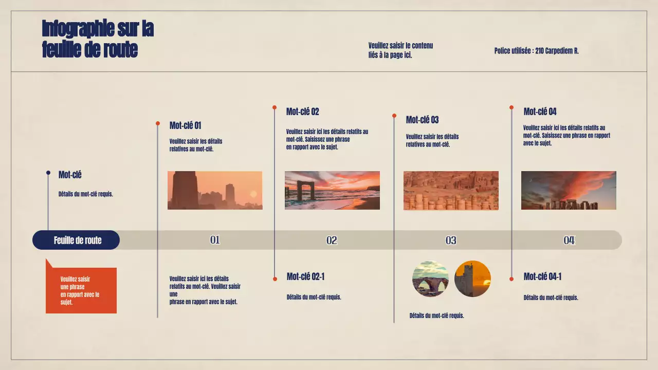 Feuille de route pour un concept photo orange et bleu marine