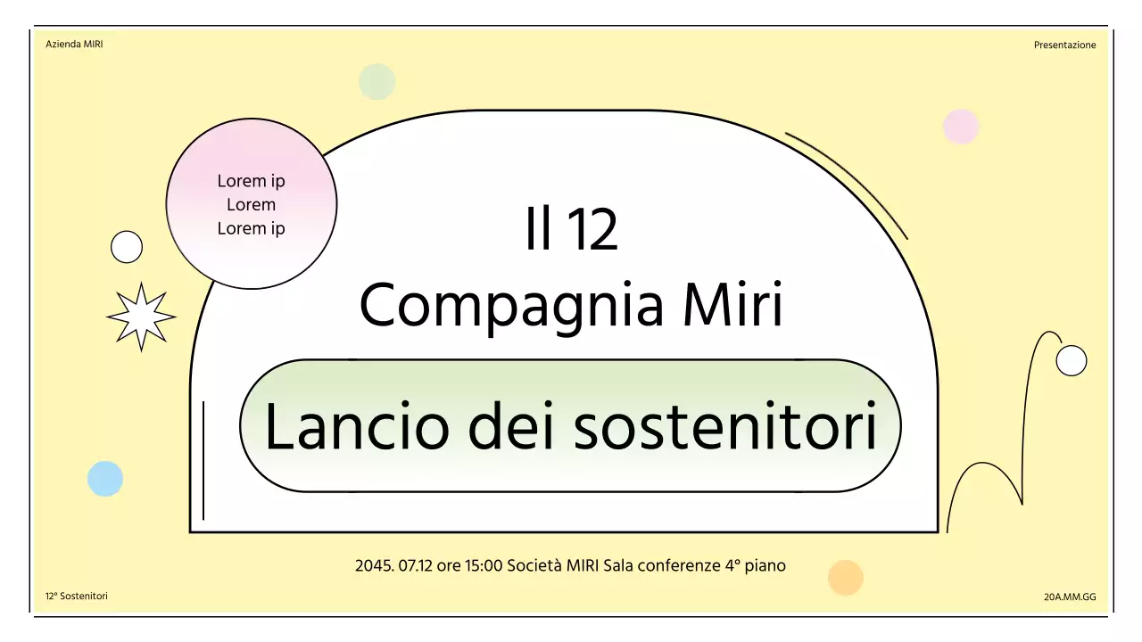 Cerimonia di lancio dei sostenitori con forme pastello a cornice solare