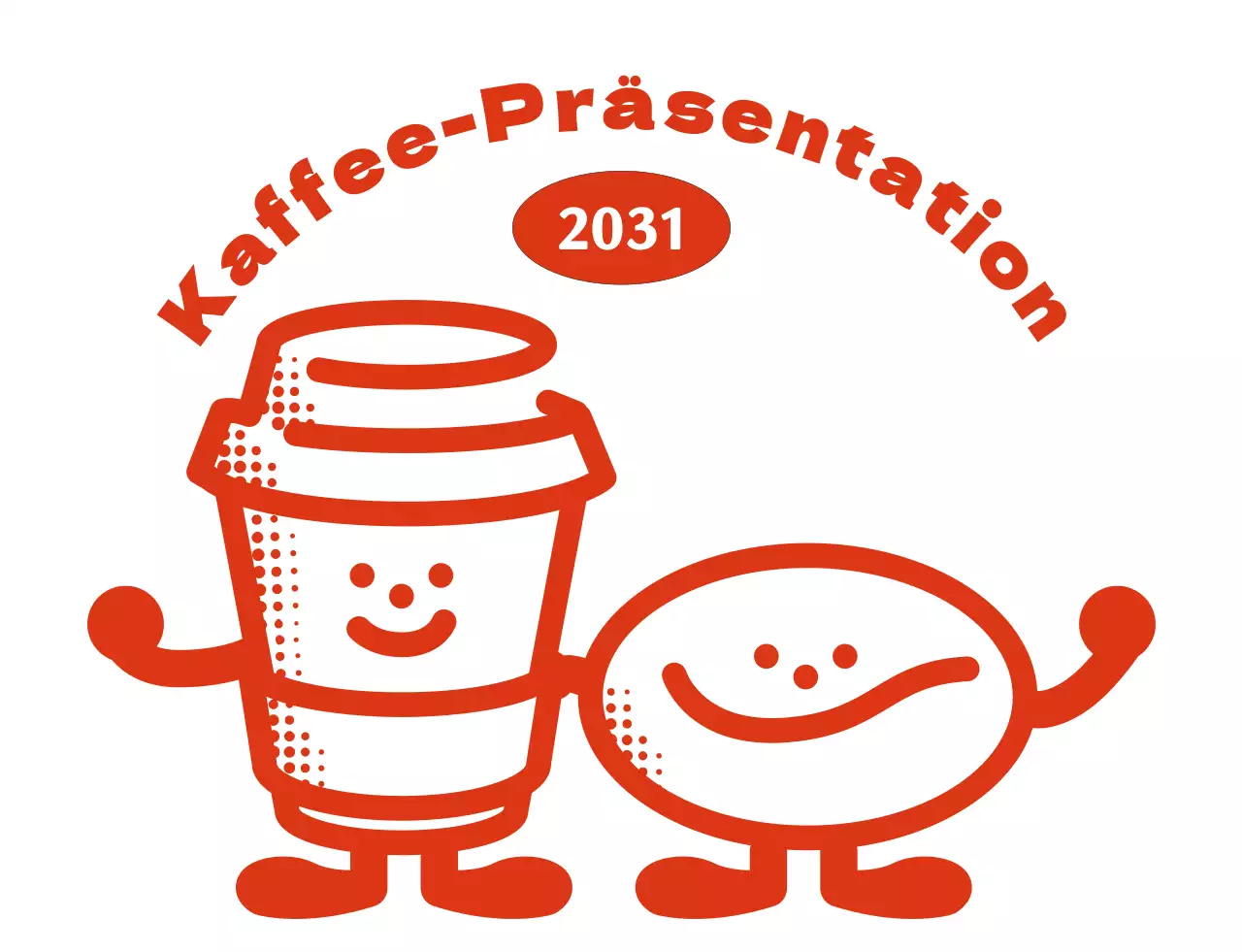 Ein Café mit einem roten Textlogo und einer niedlichen Kaffeefigur