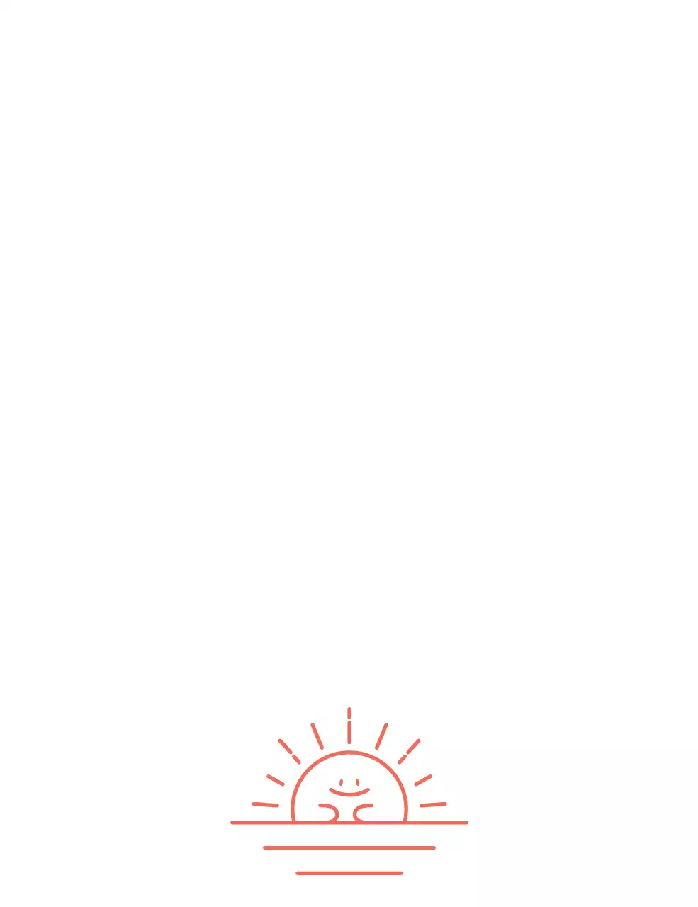 Mercancía con un sencillo texto en inglés en rojo y una sencilla ilustración en forma de sol