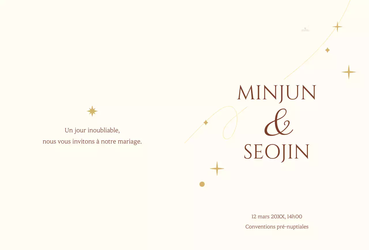 Une invitation de mariage au concept sentimental avec une étoile jaune clair et une illustration de ligne