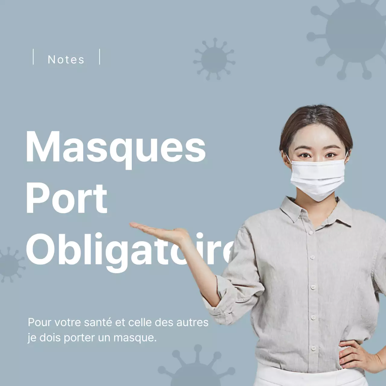 Masque corona bleu clair portant des instructions sur le thème de la conception