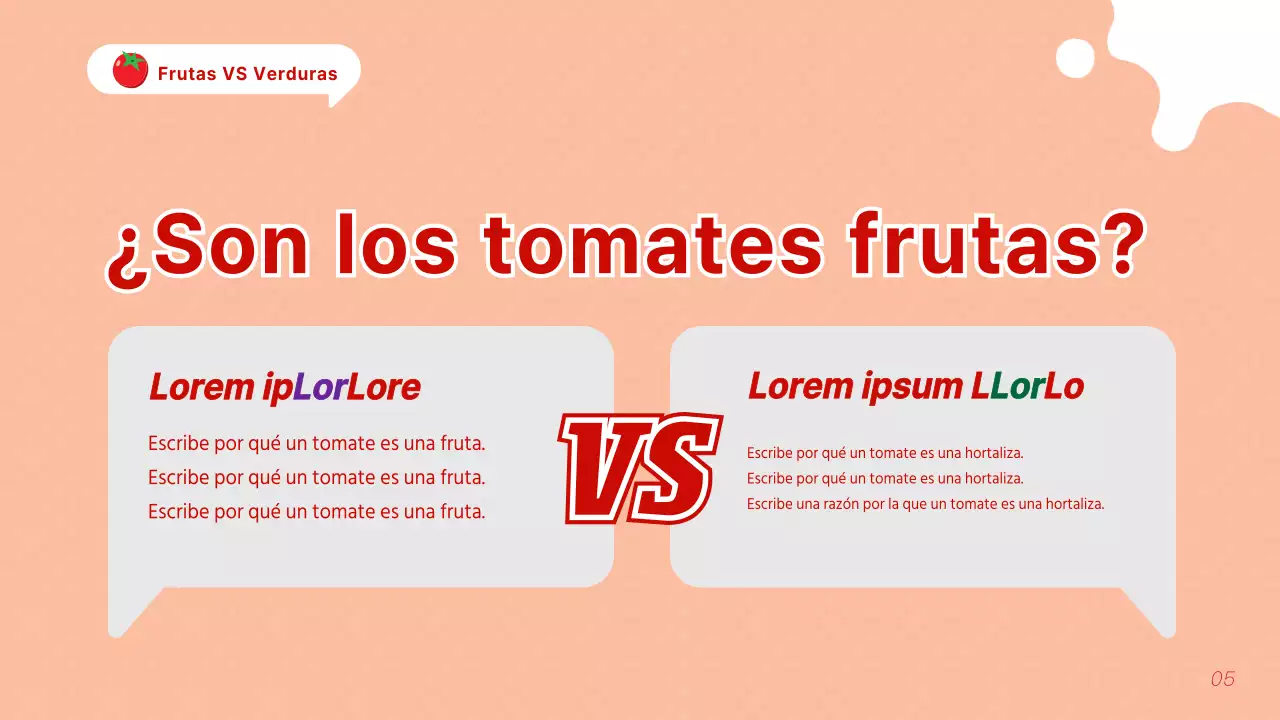 Explicación de los tomates rojos y naranjas Kitschy