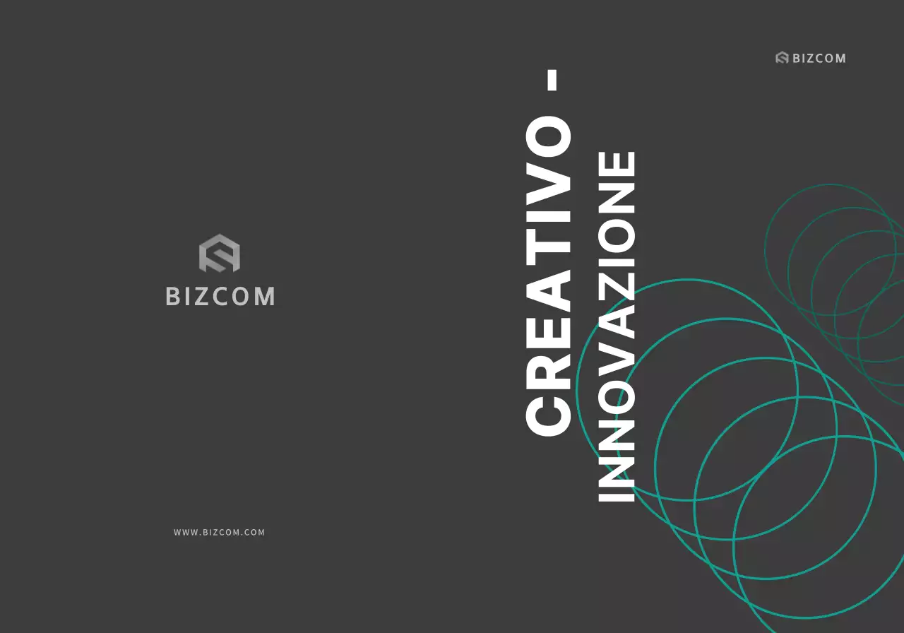 Semplice promo aziendale bizcom con testo e illustrazioni in nero e grigio