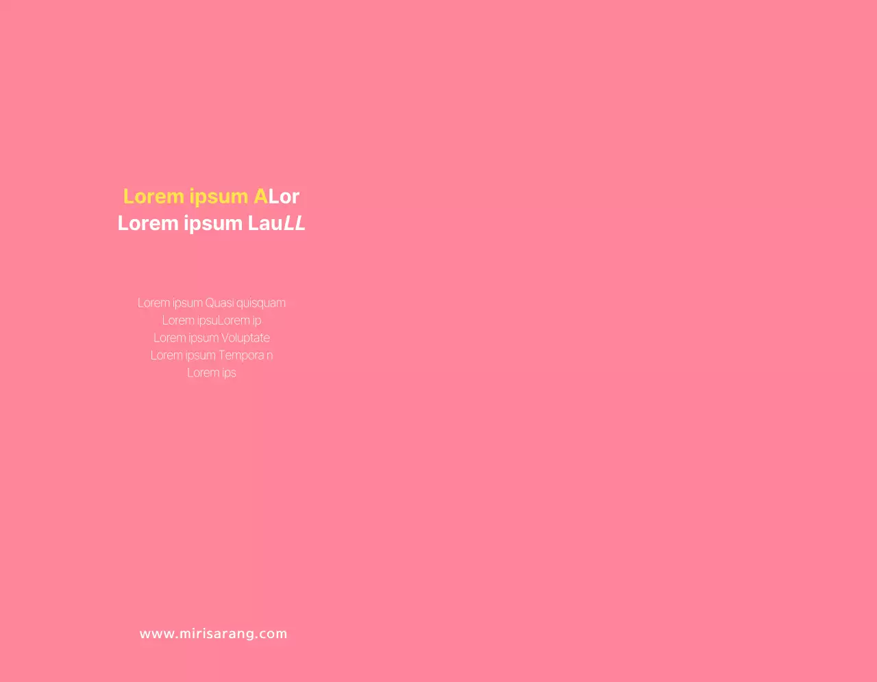 Texto e imágenes sencillas en rosa coral para promocionar Mirisarang Insurance.