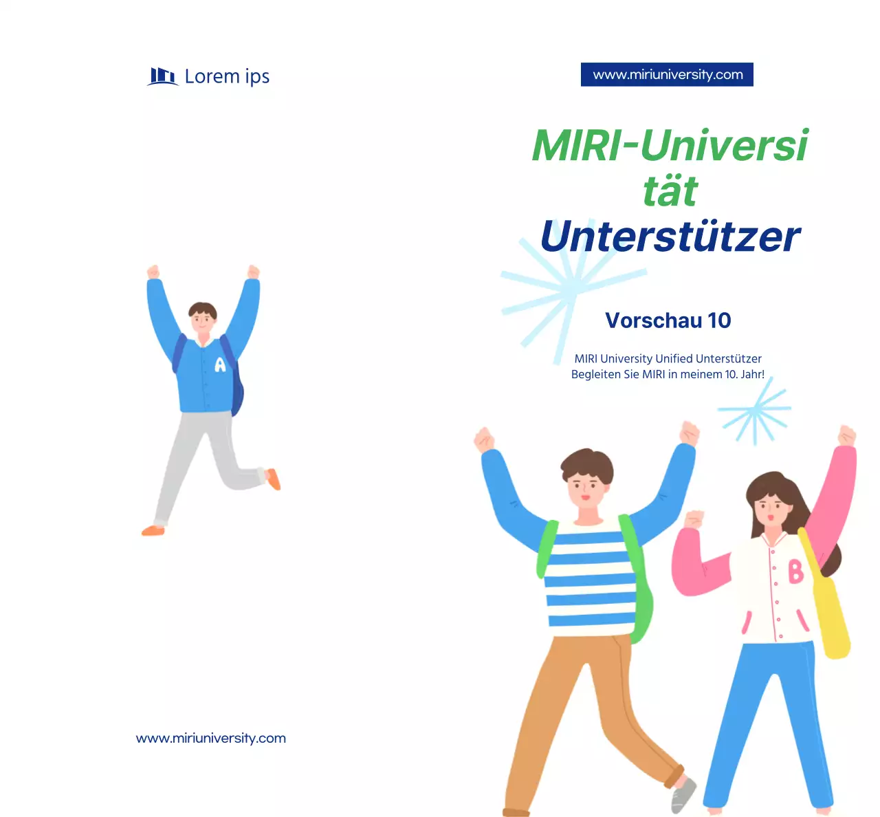 Eine einfache Werbekampagne für Universitätsfans mit marineblauem Text und Illustrationen.