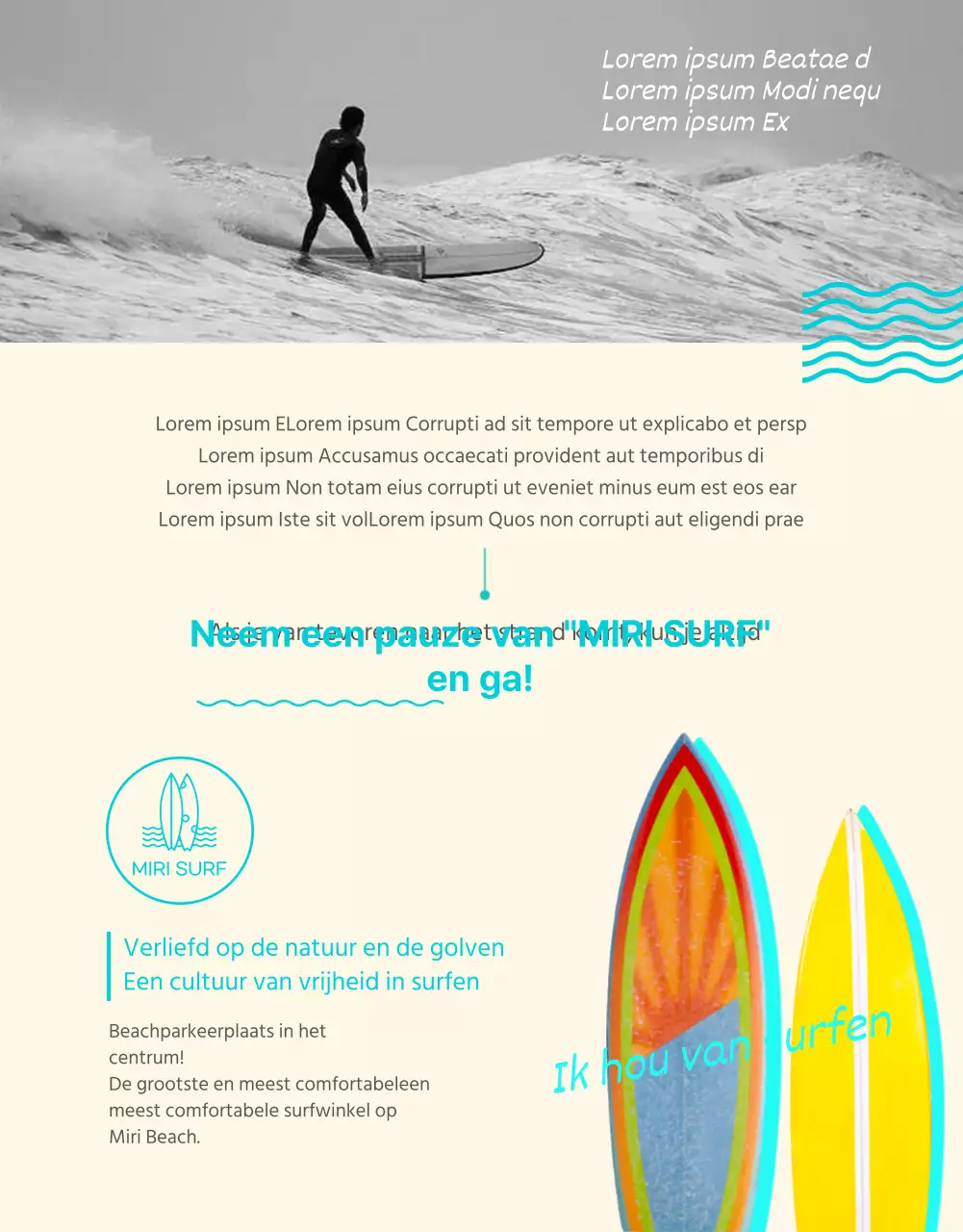 Mintkleurige, verfrissende surfpagina