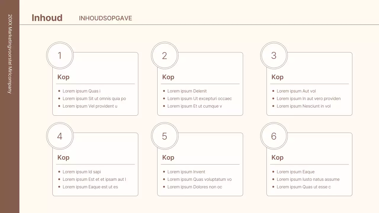 Een zakelijke conceptkit met minimalistische en eenvoudige lijnen in bruin.