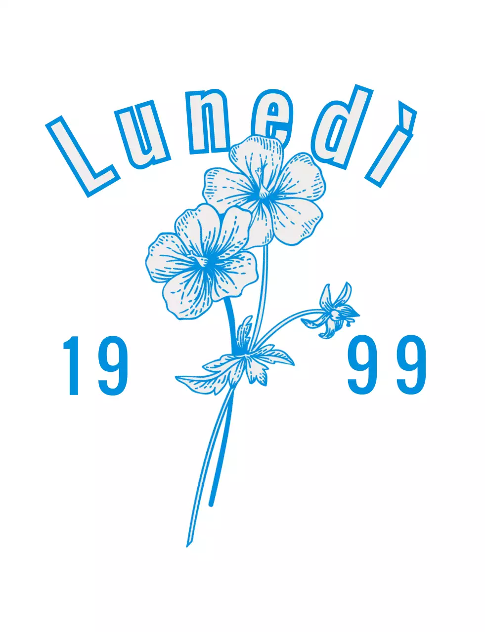 Illustrazioni floreali d'epoca e scritte del giorno della settimana in blu