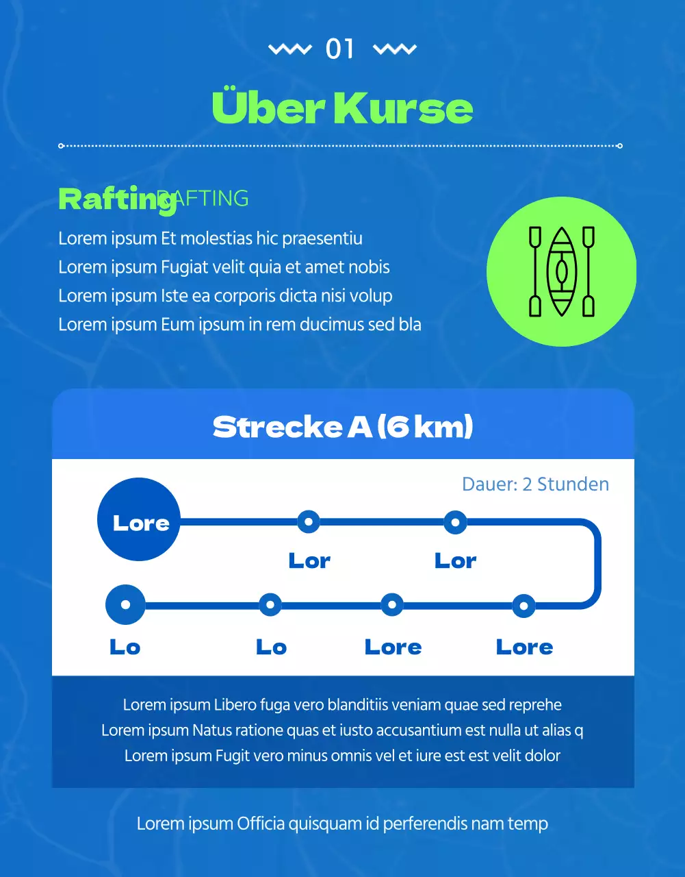 Coole Rafting-Unternehmen mit blauen und grünen Donggang-Illustrationen