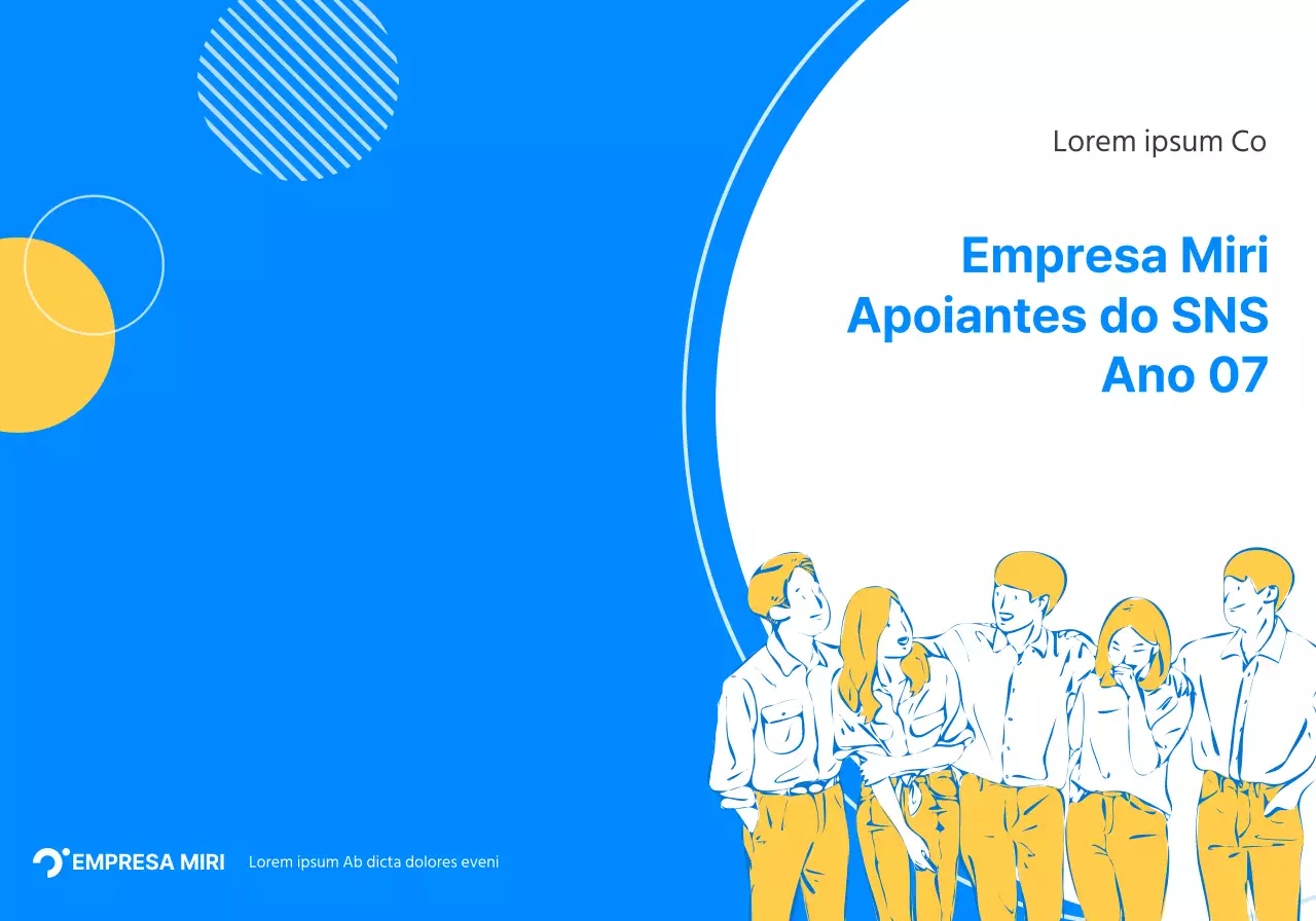 Um conceito simples para uma lembrança de um apoiante da empresa, com círculos azuis e amarelos.