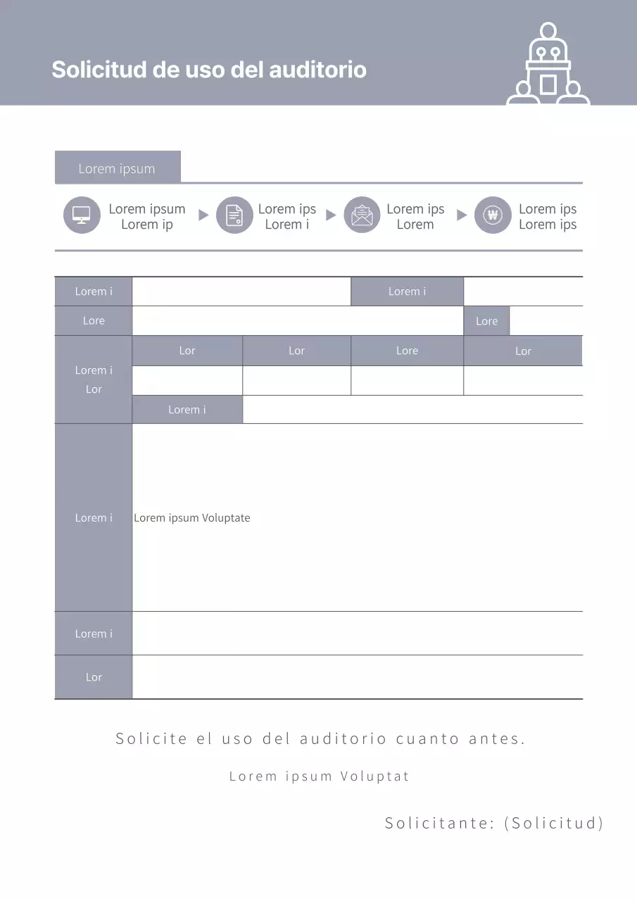 Formulario de documento gris Solicitud de utilización de un auditorio