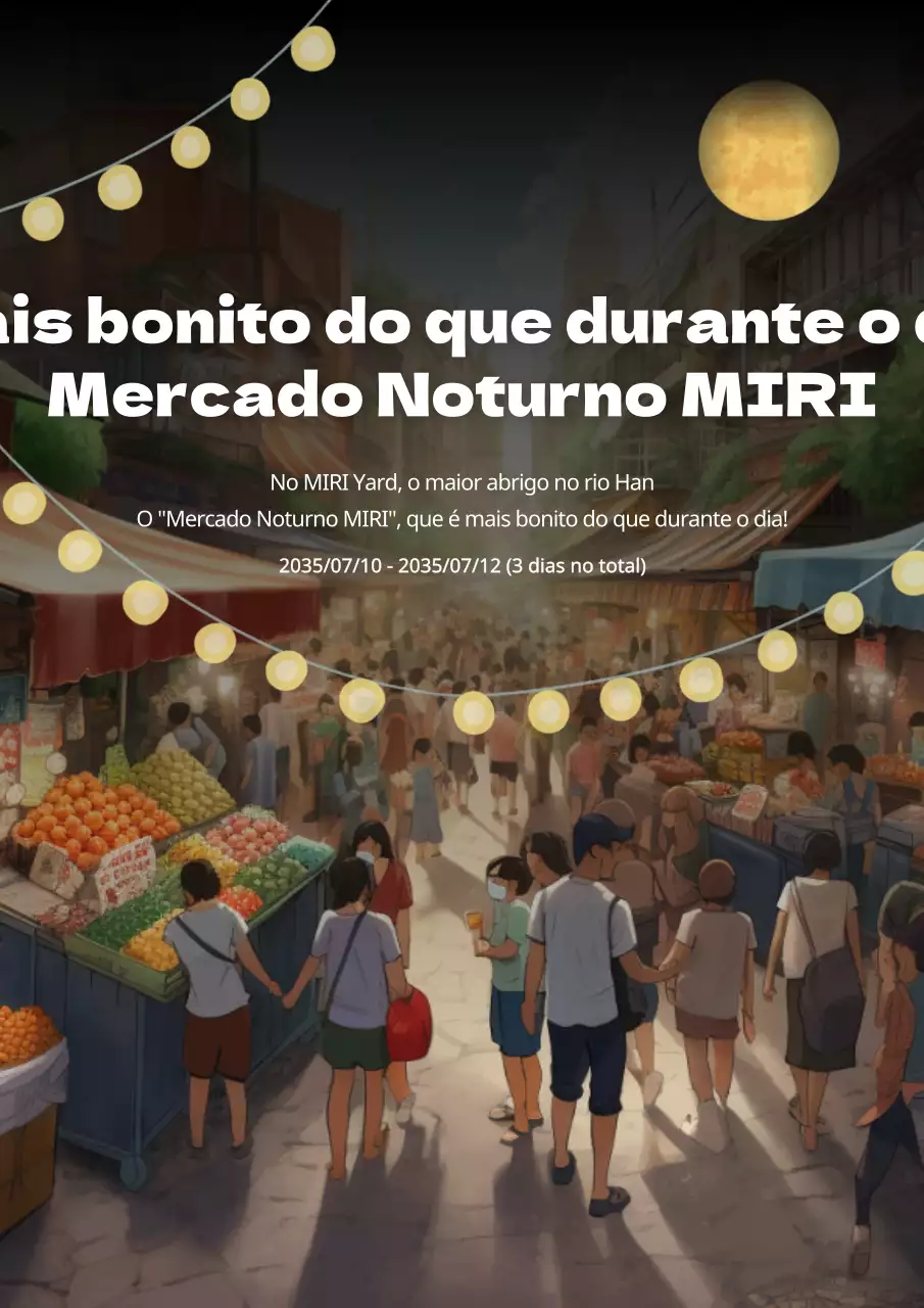 Promover os mercados noturnos que são mais bonitos do que os diurnos com pontos amarelos sobre um fundo preto
