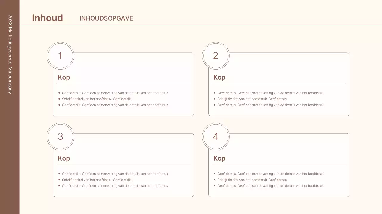Een zakelijke conceptkit met minimalistische en eenvoudige lijnen in bruin.